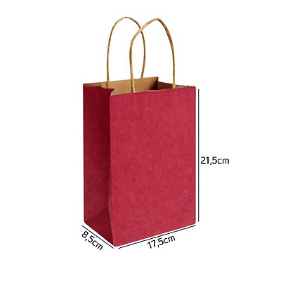 Sacola de Papel Kraft Vermelha P 17,5x8,5x21,5
