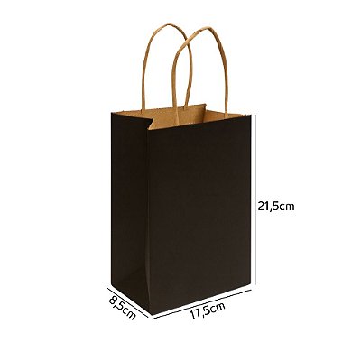 Sacola de Papel Kraft Preta P 17,5x8,5x21,5