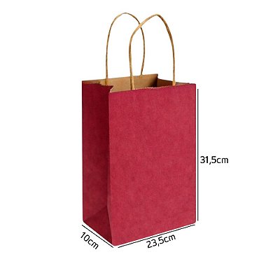 Sacola de Papel Kraft Vermelha M 23,5x10x31,5