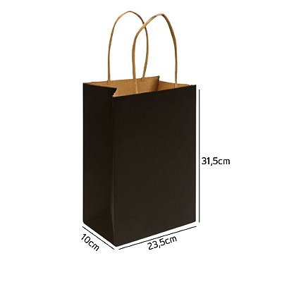 Sacola de Papel Kraft Preta M 23,5x10x31,5