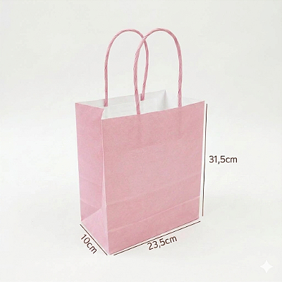 Sacola de Papel Rosa Bebê M 23,5x10x31,5cm