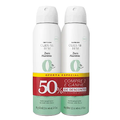 Kit Antitranspirante Aerosol Cuide-se Bem Zero Alumínio 2x90g/150ml