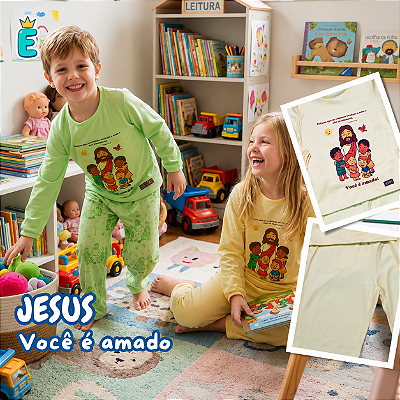 Pijama infantil Cristão - longo (Jesus e as crianças)