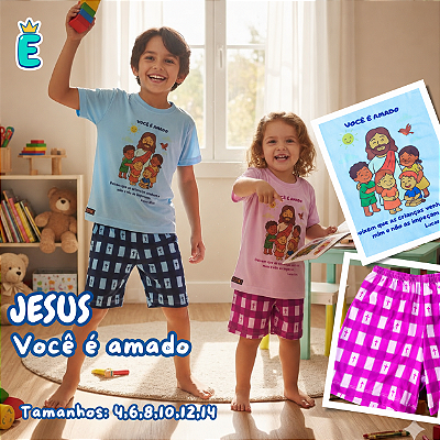 Pijama infantil Cristão - curto (Jesus e as crianças)