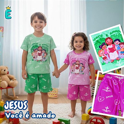 Pijama infantil Cristão - curto (Você é amado)