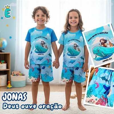 Pijama infantil Cristão - curto (Jonas no fundo do mar)
