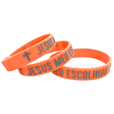 Pulseira de Silicone Cristã - Jesus meu Escolhido - laranja 18cm