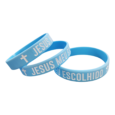 Pulseira de Silicone Cristã - Jesus meu Escolhido - azul 18cm