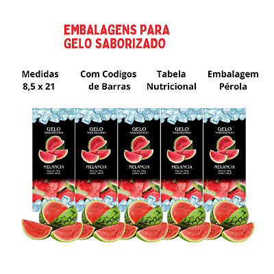 Embalagem para Gelo -Sabor / Melancia - Saco BOPP PÉROLA - 8,5x21 Total 200 UND
