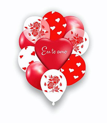 Kit 10 Balões Sortidos Eu Te Amo Dia dos Namorados / Mães