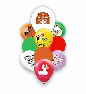 Kit 10 Balões Bexigas Sortidas Fazendinha / Animais