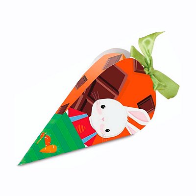 Caixa Cone Cenoura Brilho de Páscoa P  - Pacote 10 unid