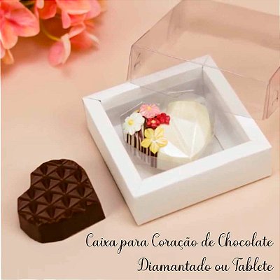 Caixa p/ Chocolate Coração 65g Diamantado Branca - 5 cxs