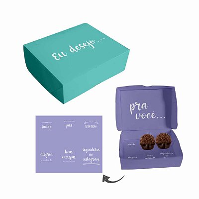 Caixa p/ 6 Doces Brigadeiros Eu Desejo Verde e Lilás - 6 cxs