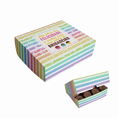 Caixa p/ 6 Doces e Brigadeiros Arco Íris - Pct 6 cxs
