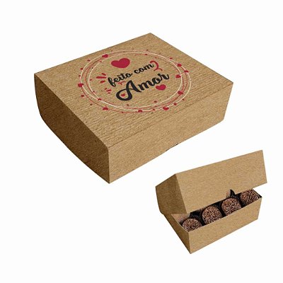 Caixa p/ 6 Doces e Brigadeiros Kraft Feito com Amor - 6 cxs