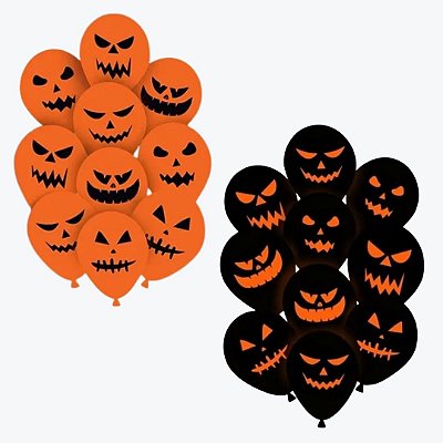 Balão Halloween nº12 Caras Malvadas Laranja e Preto - 20 und