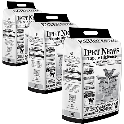 Kit 3 Tapete Higiênico Pet Ipet News 60X60 Cães / Gatos