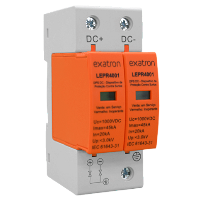 DPS Bipolar 45ka Protetor Surto 1000V Dc Cc Para Painel Solar