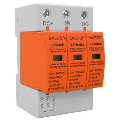 DPS Tripolar 45ka Protetor Surto 1000V Dc Cc Para Painel Solar