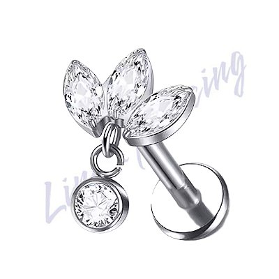 Labret Titânio Flor Com Pingente Zircônia 1.2x8