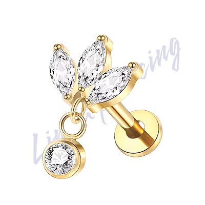 Labret Titânio pvd Flor Com Pingente Zircônia 1.2x8