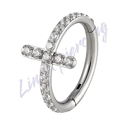 Argola Titânio Segmento Cruz Zircônia Cravejada 1.2x8