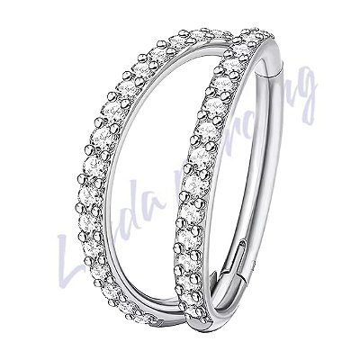 Argola Titânio Segmento Dupla Fileira Zircônia Cravejada 1.2x8