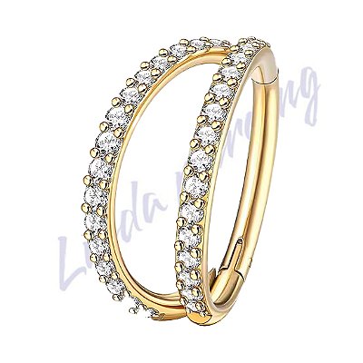 Argola Titânio pvd Segmento Dupla Fileira Zircônia Cravejada 1.2x8