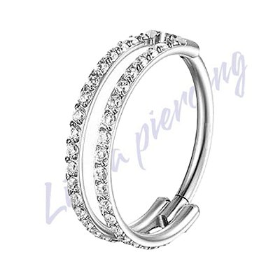 Argola Segmento Titânio 2 Fileiras Vazadas Zircônia Cravejada 10mm