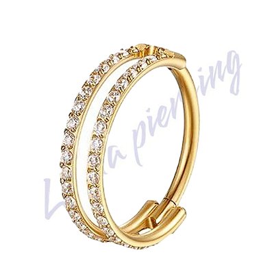 Argola Segmento Titânio pvd 2 Fileiras Vazadas Zircônia Cravejada 10mm