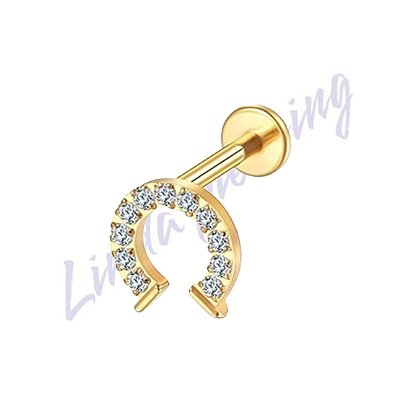 Labret Titânio pvd Ferradura Zircônias Cravejadas 1.2x8