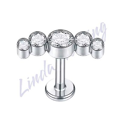 Labret Titânio Rosca Interna 5 Pedras Zircônia Cluster 1.2x8