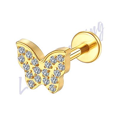 Labret Titânio pvd Borboleta Zircônia Cravejada 1.2x8