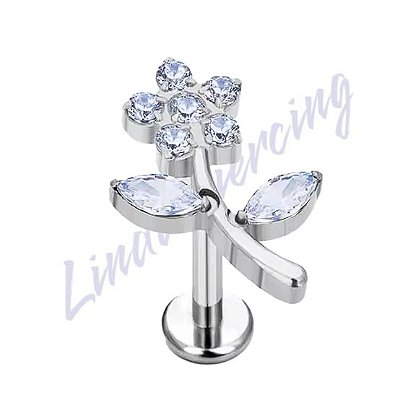 Labret titânio flor cravejada 1.2x8