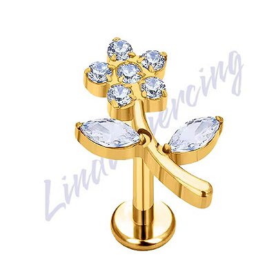 Labret titânio pvd flor cravejada 1.2x8