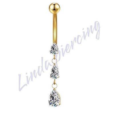 Banana Titânio pvd 3 Pedras Gota Zircônia