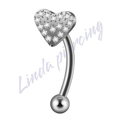 Minibarbell Curvo Titânio Coração cravejado Zircônias
