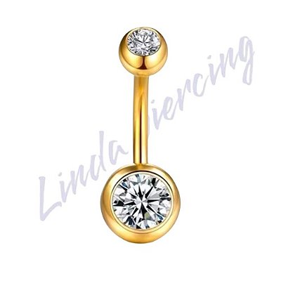 Umbigo Titânio dourado Basico Pedra Cristal G