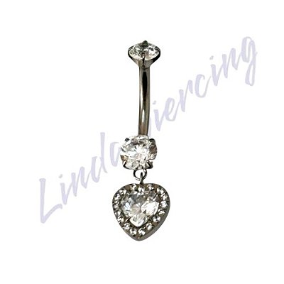 Umbigo Titânio Ponto de luz c/coração Cravejado