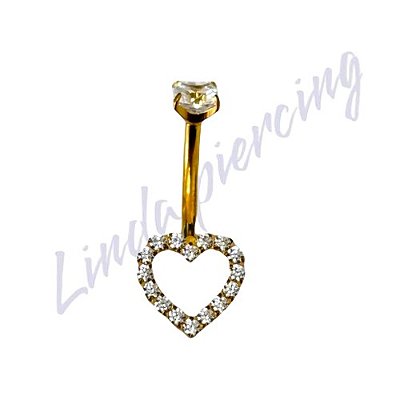 Umbigo Titânio Pvd Coração Cravejado G