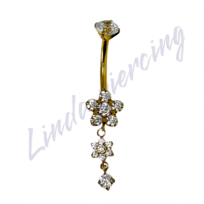 Umbigo Titânio Pvd Flor c/ponto de luz Cravejado