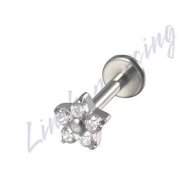 Piercing Labret Flor Titânio 5 pedra zircônia