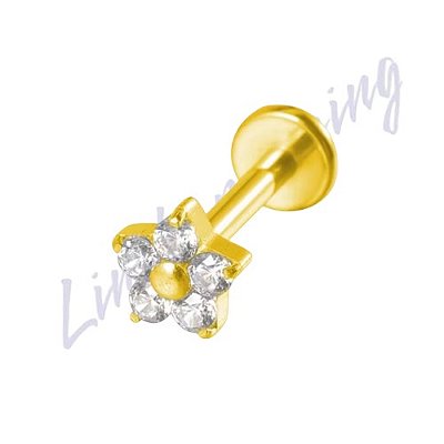 Piercing Labret Flor Titânio Pvd 5 pedra zircônia