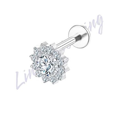 Labret Titânio Flor Cravejado 1.2x8