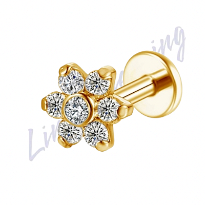 Labret Titânio pvd Flor 7 pedra 1.2x8