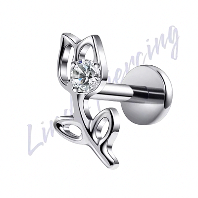 Labret Titânio Flor c/pedra 1,2x8