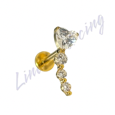 Labret Titânio pvd 3 pedra c/coração 1.2x8