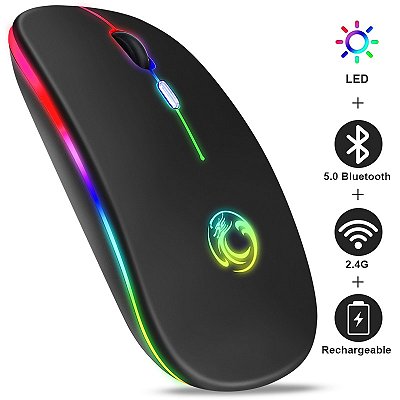 Mouse Gamer Sem Fio Bluetooth, Recarregável Sem, Tablet de Computador, LED Rgb,