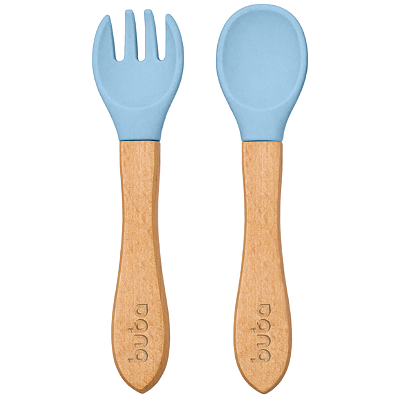 Kit Talheres em Silicone e Bambu - Azul